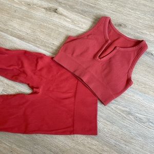 Ribbed red orange work out set - bra and pants